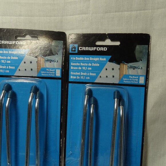 Crawford 4" DOUBLE-ARM STRAIGHT HOOK 2x 2 pc For Peg Board Steel 14444 NEW!! - Picture 2 of 2